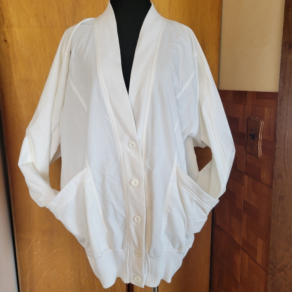 Vintage White 1980s Sport's Accent Stylish Sport Blazer Size Lg Polyester Cotton